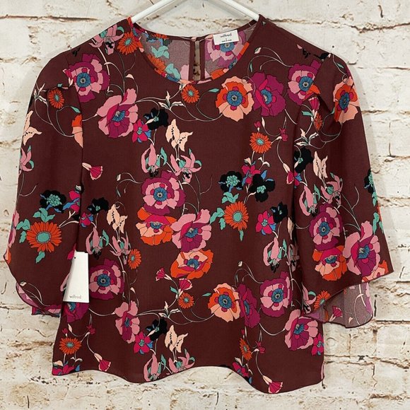 NEW Aritzia Wilfred womens small floral blouse Cambria lily keyhole - Picture 1 of 4
